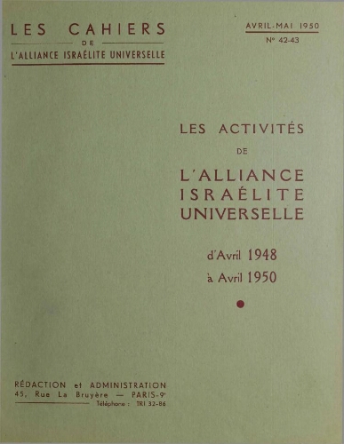 Les Cahiers de l'Alliance Israélite Universelle (Paix et Droit).  N°42-43 (01 avr. 1950)